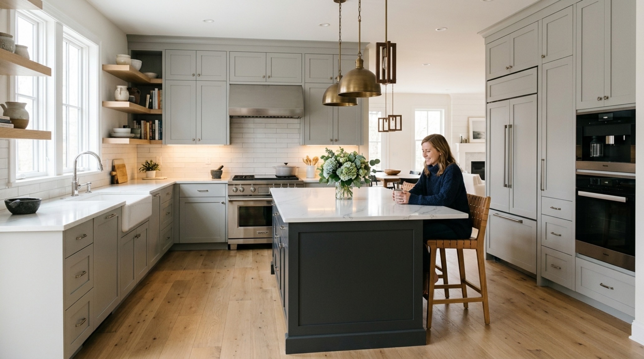 gray kitchen color palettes 2013 showcasing Dove Gray perimeter cabinetry paired with a deep charcoal island and marble-look quartz gray kitchen color palettes 2013 showcasing Dove Gray perimeter cabinetry paired with a deep charcoal island and marble-look quartz