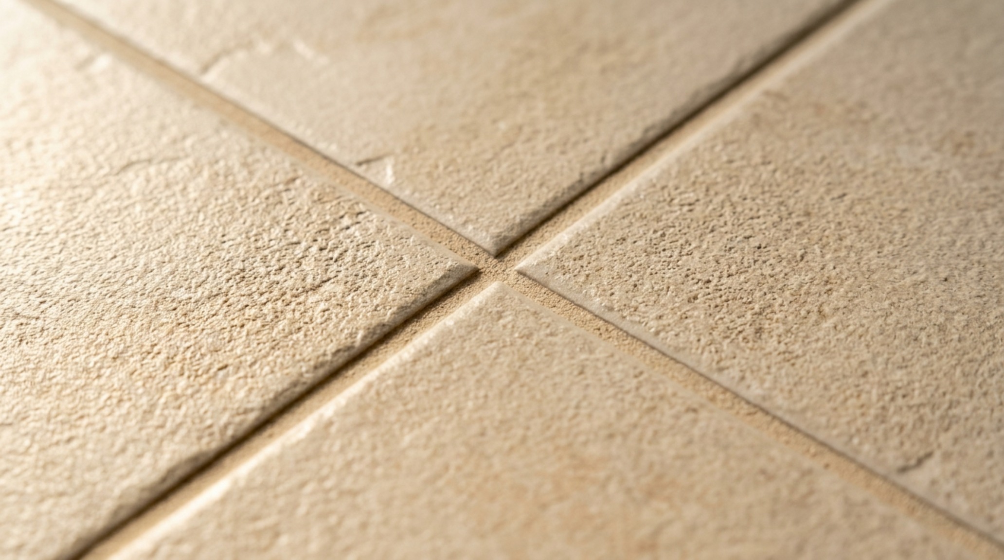 Slip resistant kitchen tile patterns in a micro-textured sand-toned finish providing safety and grip without sacrificing the smooth tactile feel of the space.
