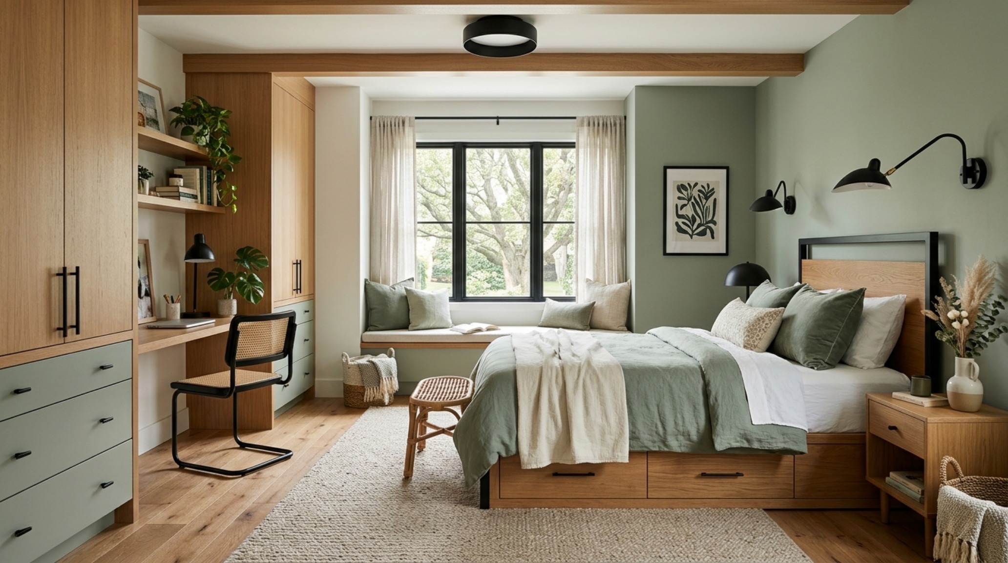 modern girls bedroom themes in muted sage green with matte black sconces and organic cotton bedding modern girls bedroom themes in muted sage green with matte black sconces and organic cotton bedding