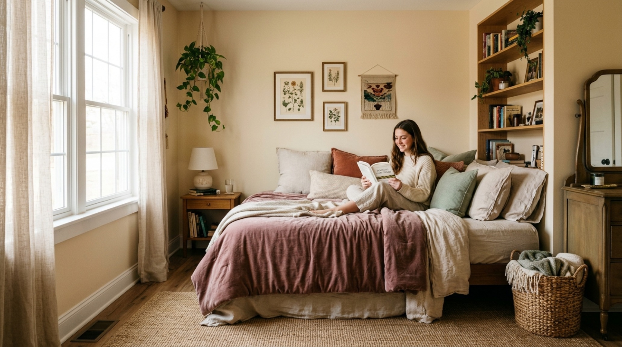 aesthetic bedroom decor for girls with a focus on textural layering and a neutral Benjamin Moore Swiss Coffee backdrop aesthetic bedroom decor for girls with a focus on textural layering and a neutral Benjamin Moore Swiss Coffee backdrop
