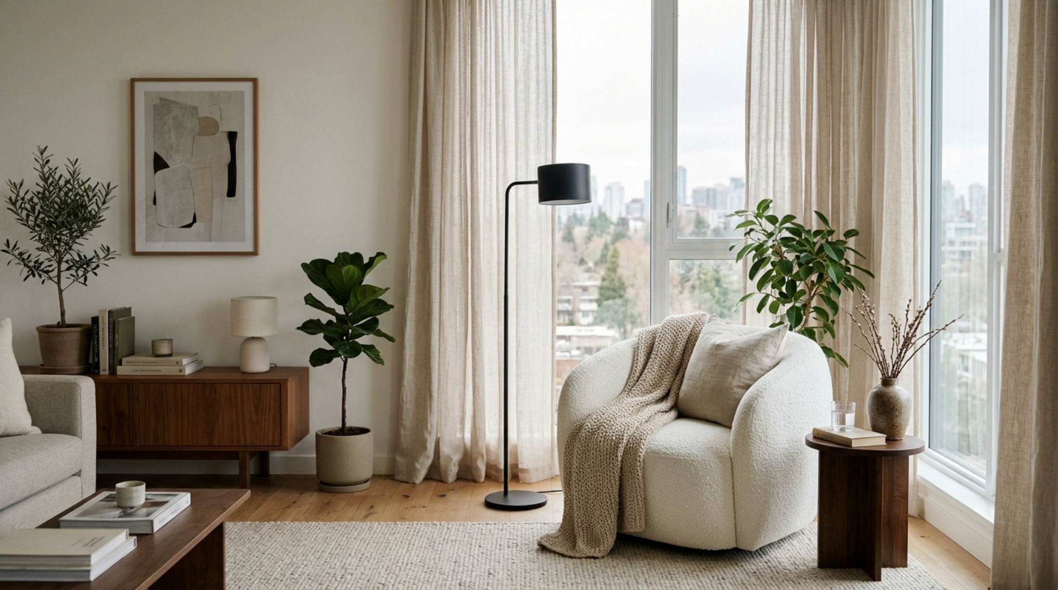 apartment living room styling with high CRI 92+ lighting, minimalist shelving, and a curated selection of architectural books and ceramics. apartment living room styling with high CRI 92+ lighting, minimalist shelving, and a curated selection of architectural books and ceramics.