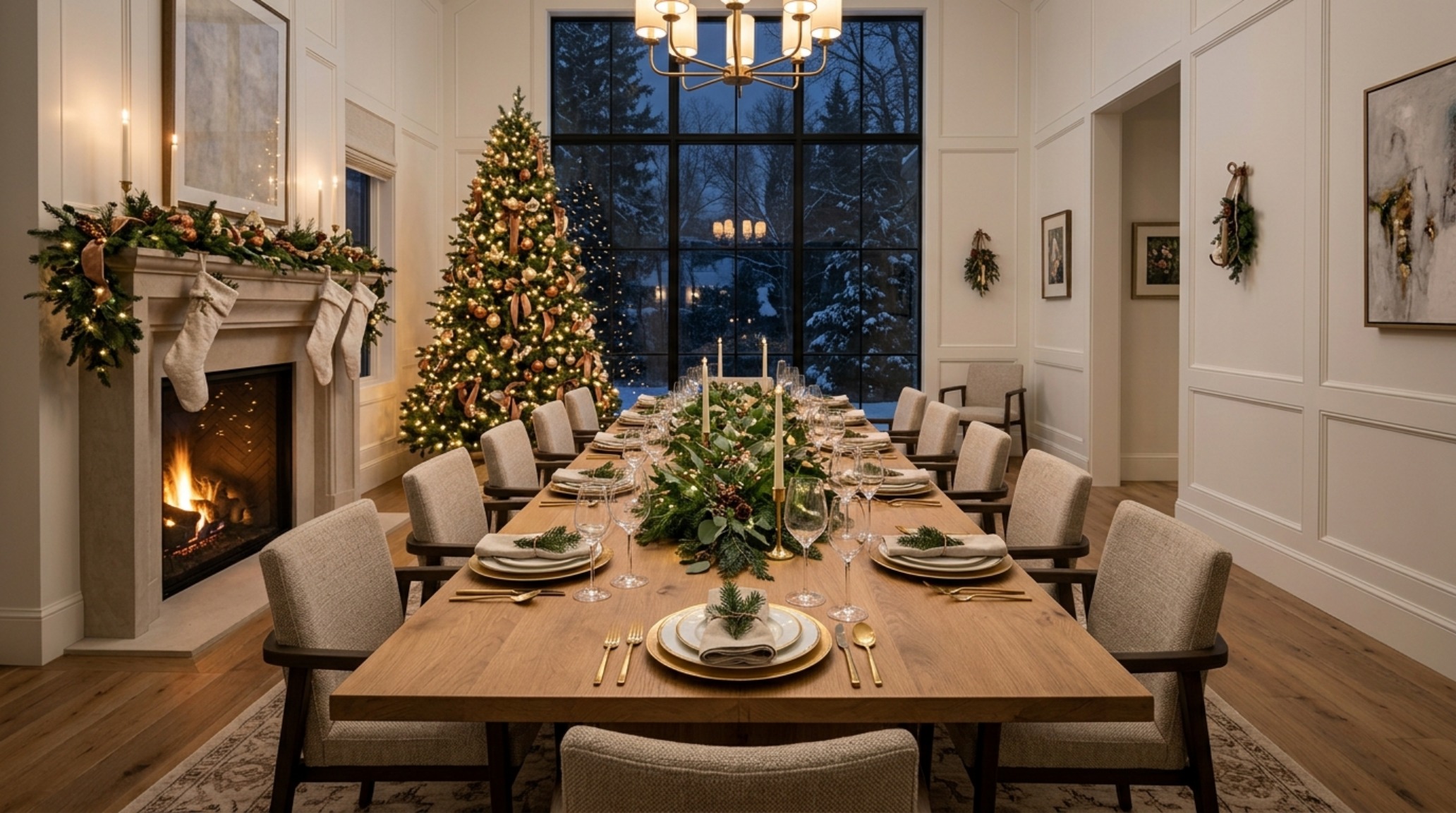luxury christmas dining room with a low-profile cypress centerpiece and 30-inch chair clearance for optimal flow luxury christmas dining room with a low-profile cypress centerpiece and 30-inch chair clearance for optimal flow