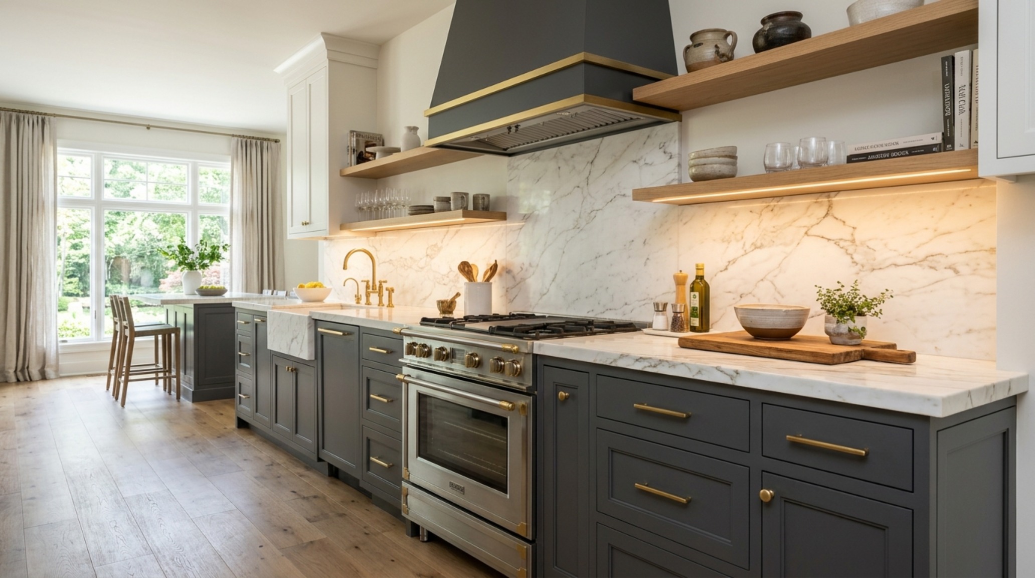 Modern kitchen with charcoal gray cabinetry, 3000K task lighting, and white marble countertops showcasing professional-grade gray paint colors decor ideas. Modern kitchen with charcoal gray cabinetry, 3000K task lighting, and white marble countertops showcasing professional-grade gray paint colors decor ideas.
