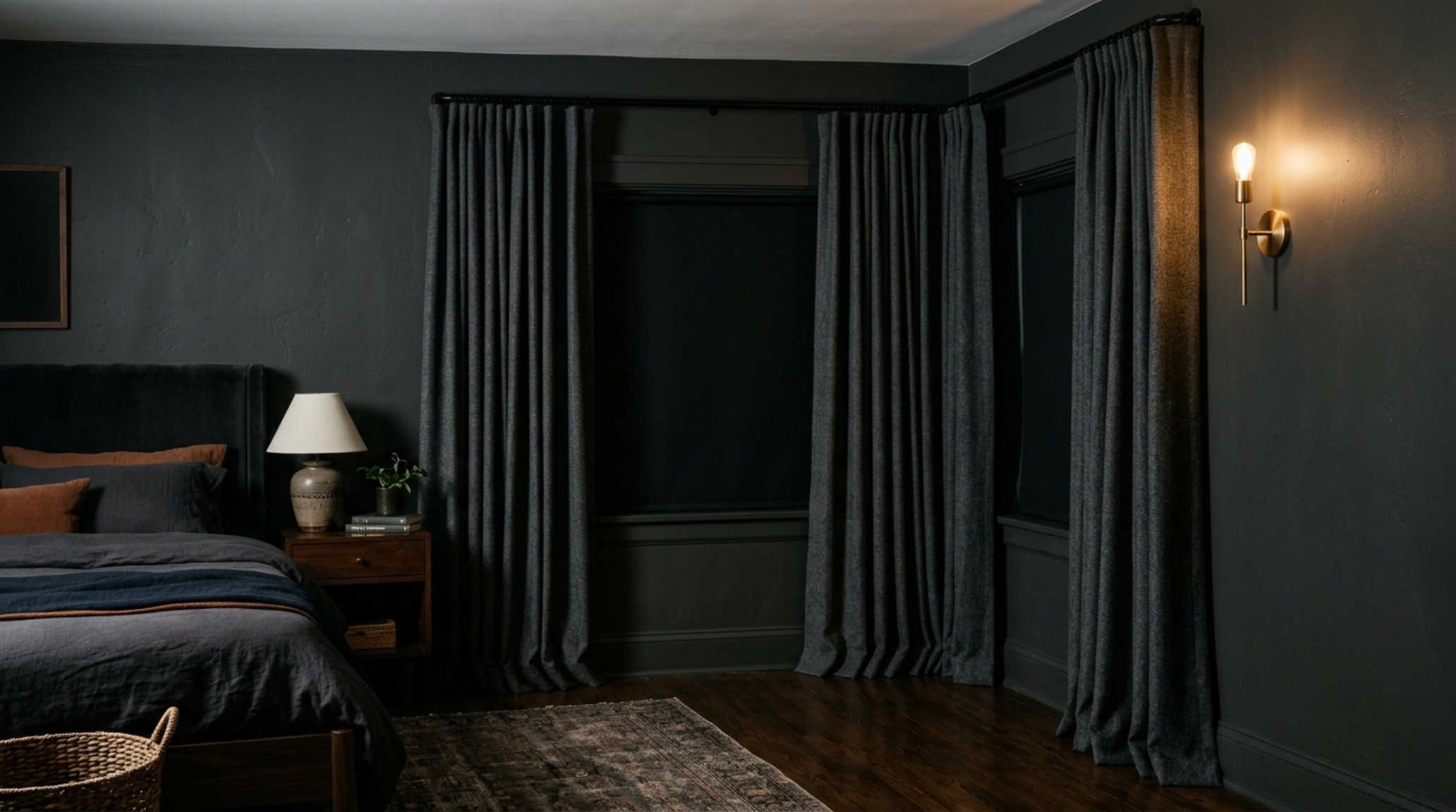 blackout curtains for sleep hygiene featuring a deep charcoal performance velvet with a wrap-around return to prevent light leaks at the window edges blackout curtains for sleep hygiene featuring a deep charcoal performance velvet with a wrap-around return to prevent light leaks at the window edges