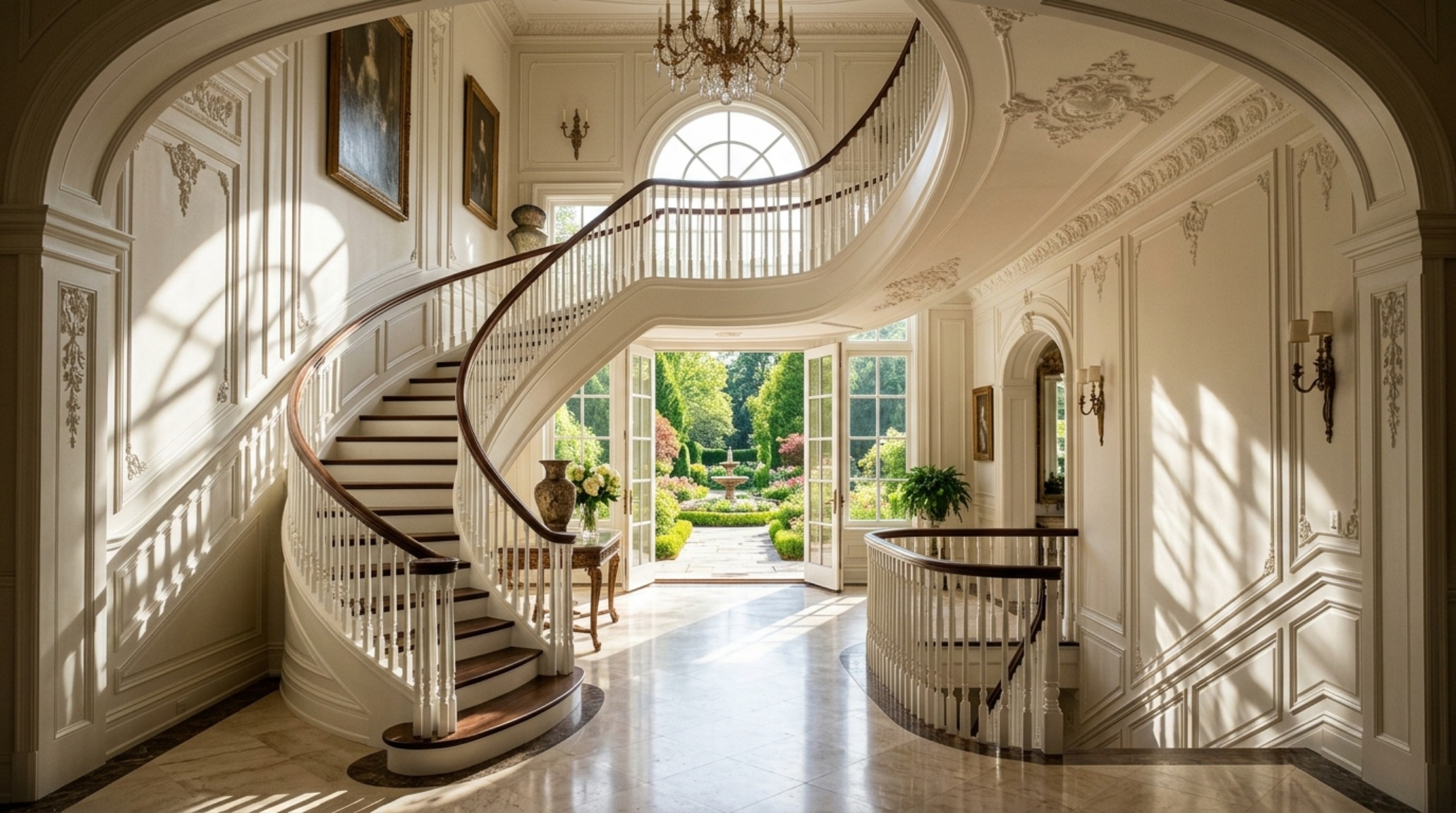 Grand staircase with hand-painted architectural trim in a water-based alkyd, demonstrating superior flow and leveling on complex woodwork silhouettes. Grand staircase with hand-painted architectural trim in a water-based alkyd, demonstrating superior flow and leveling on complex woodwork silhouettes.