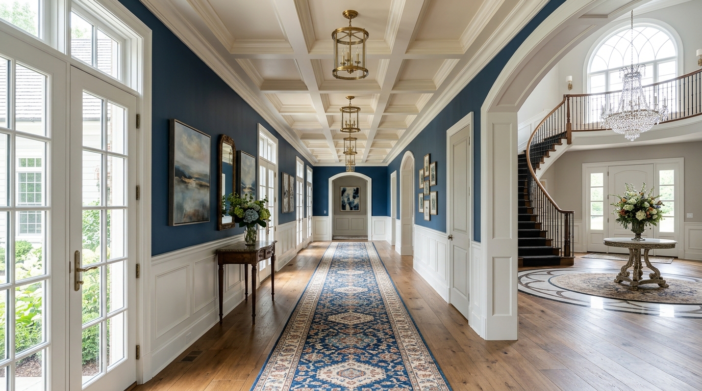 A final architectural perspective of the Hinsdale hallway, showing the seamless flow from entrance to living area.