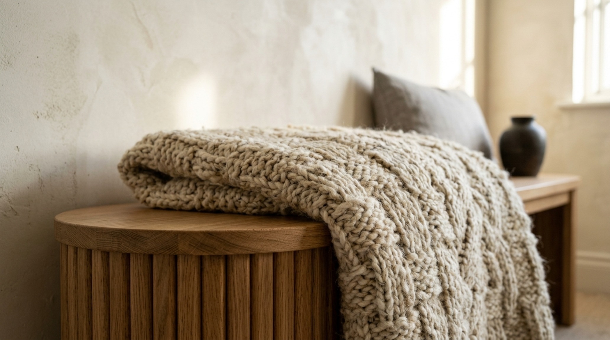 Sensory home decor textures showcased through a mix of heavy Belgian linen drapes, a fluted oak side table, and a plush wool rug in a neutral palette. Sensory home decor textures showcased through a mix of heavy Belgian linen drapes, a fluted oak side table, and a plush wool rug in a neutral palette.