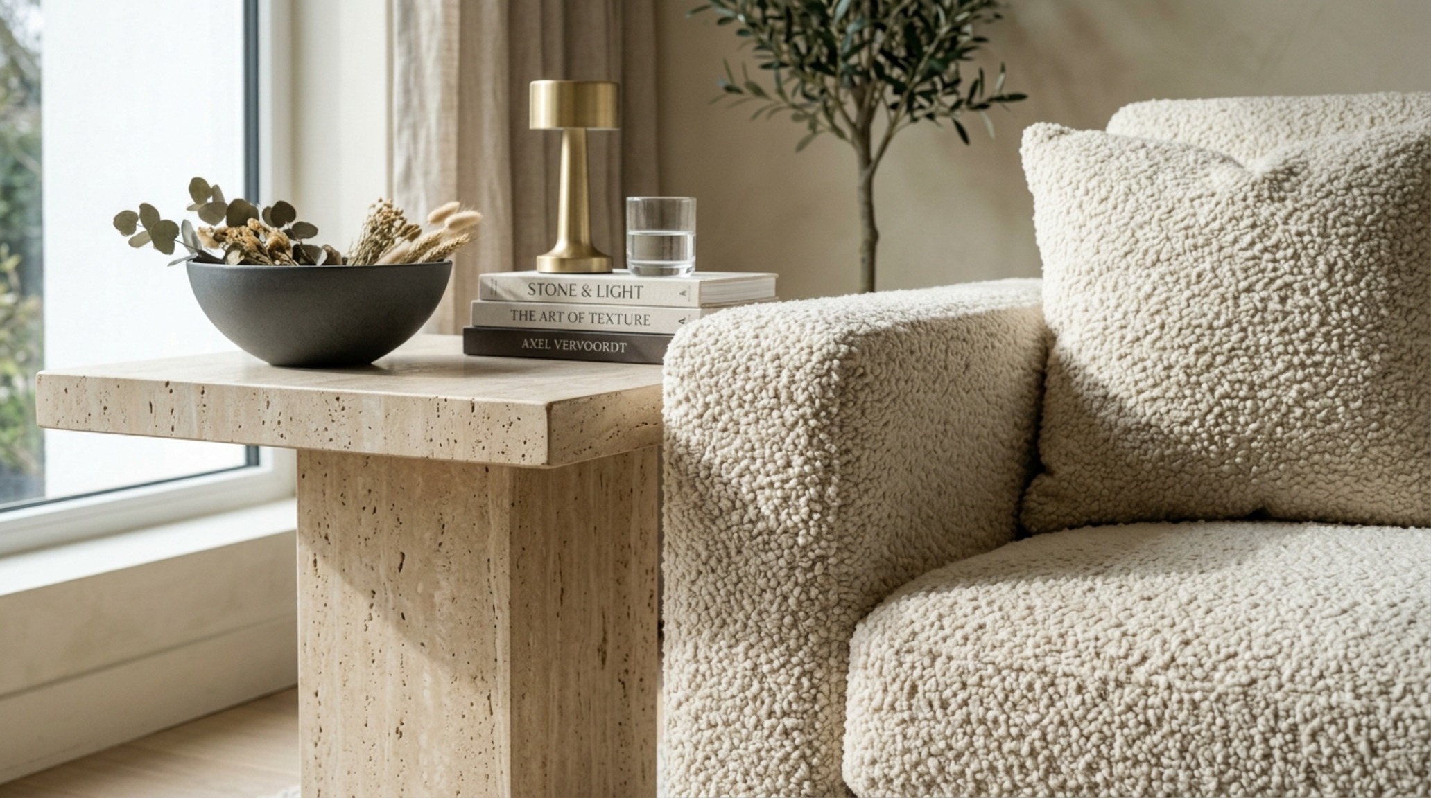 Sensory home decor textures featuring a close-up of bouclé upholstery and a hand-hammered bronze light fixture for tactile contrast. Sensory home decor textures featuring a close-up of bouclé upholstery and a hand-hammered bronze light fixture for tactile contrast.