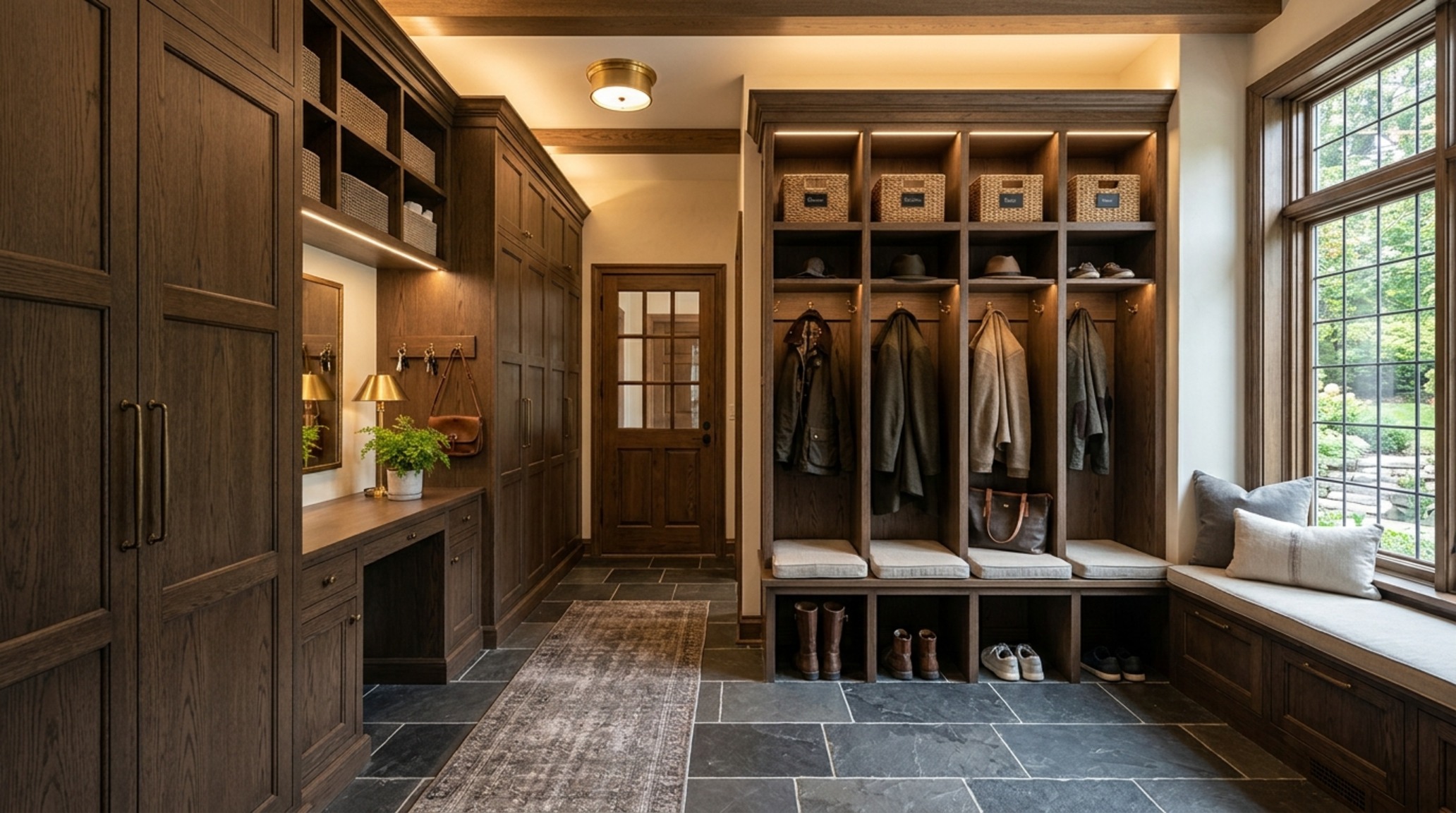 Small space storage solutions in a mudroom featuring hidden pull-out shoe racks and custom-integrated hooks for a clutter-free entry. Small space storage solutions in a mudroom featuring hidden pull-out shoe racks and custom-integrated hooks for a clutter-free entry.