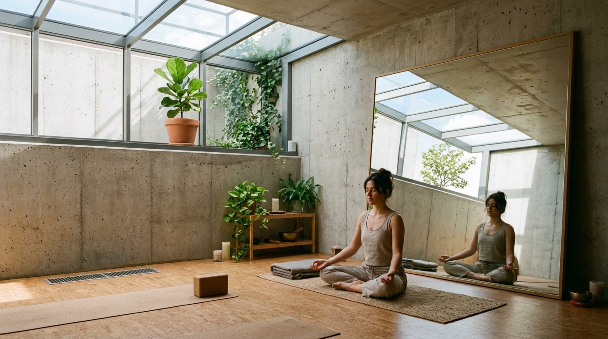 Lightwell design for basement homes featuring a vertical garden wall illuminated by a concealed zenithal skylight in a minimalist subterranean bathroom.