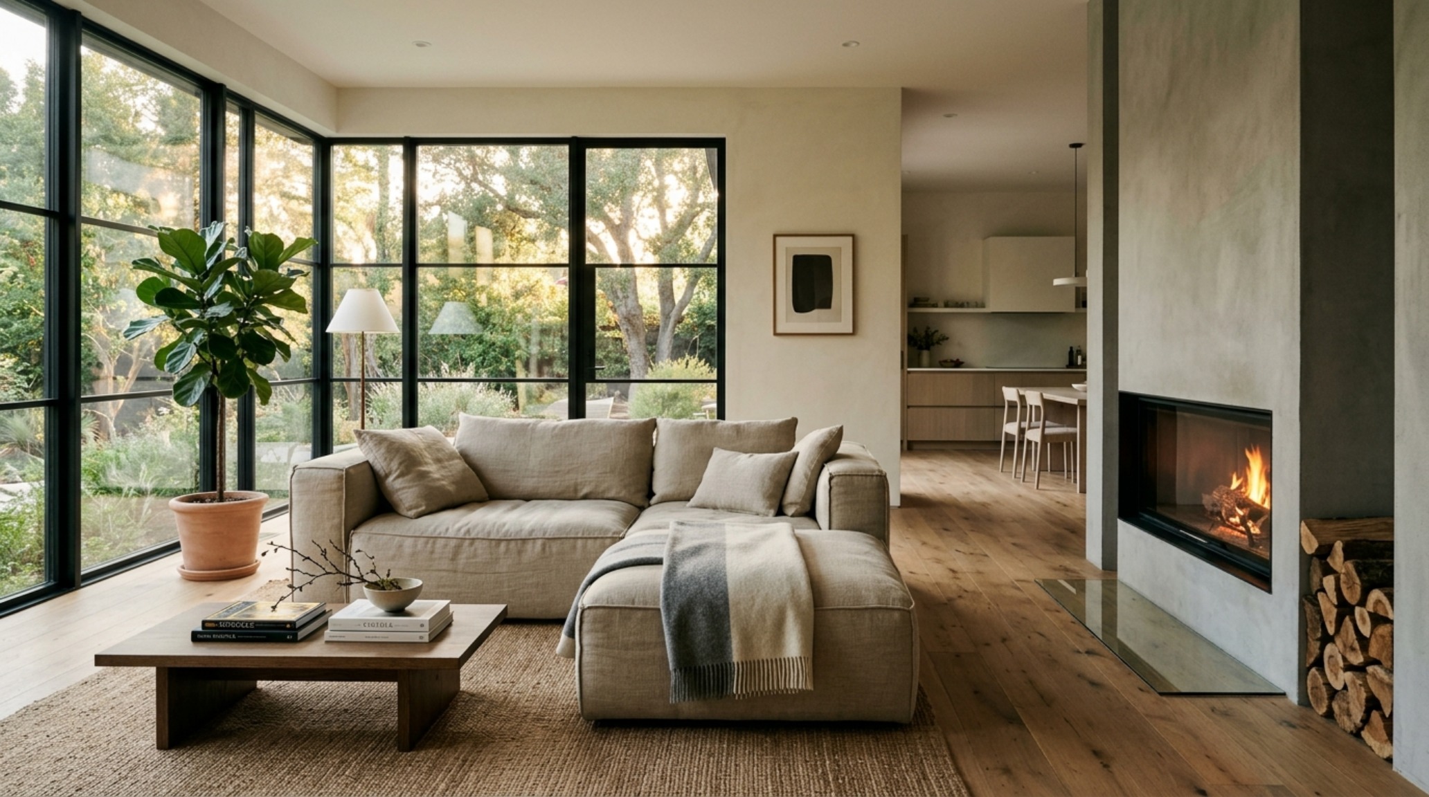Modern house layout rules applied to an open-plan living area with 36-inch walkways and zoned seating using a large wool rug. Modern house layout rules applied to an open-plan living area with 36-inch walkways and zoned seating using a large wool rug.