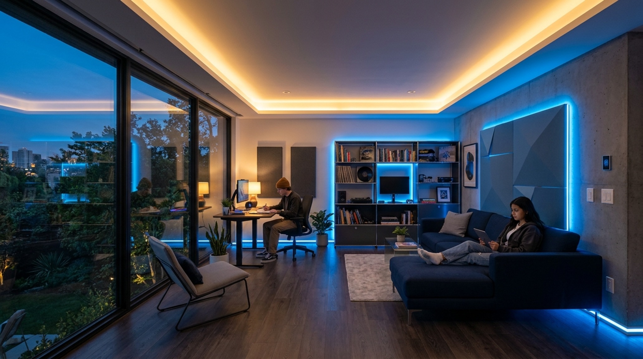 smart lighting for teen sanctuaries utilizing 2700K perimeter cove lighting and a custom directional task lamp for optimal late-night focus