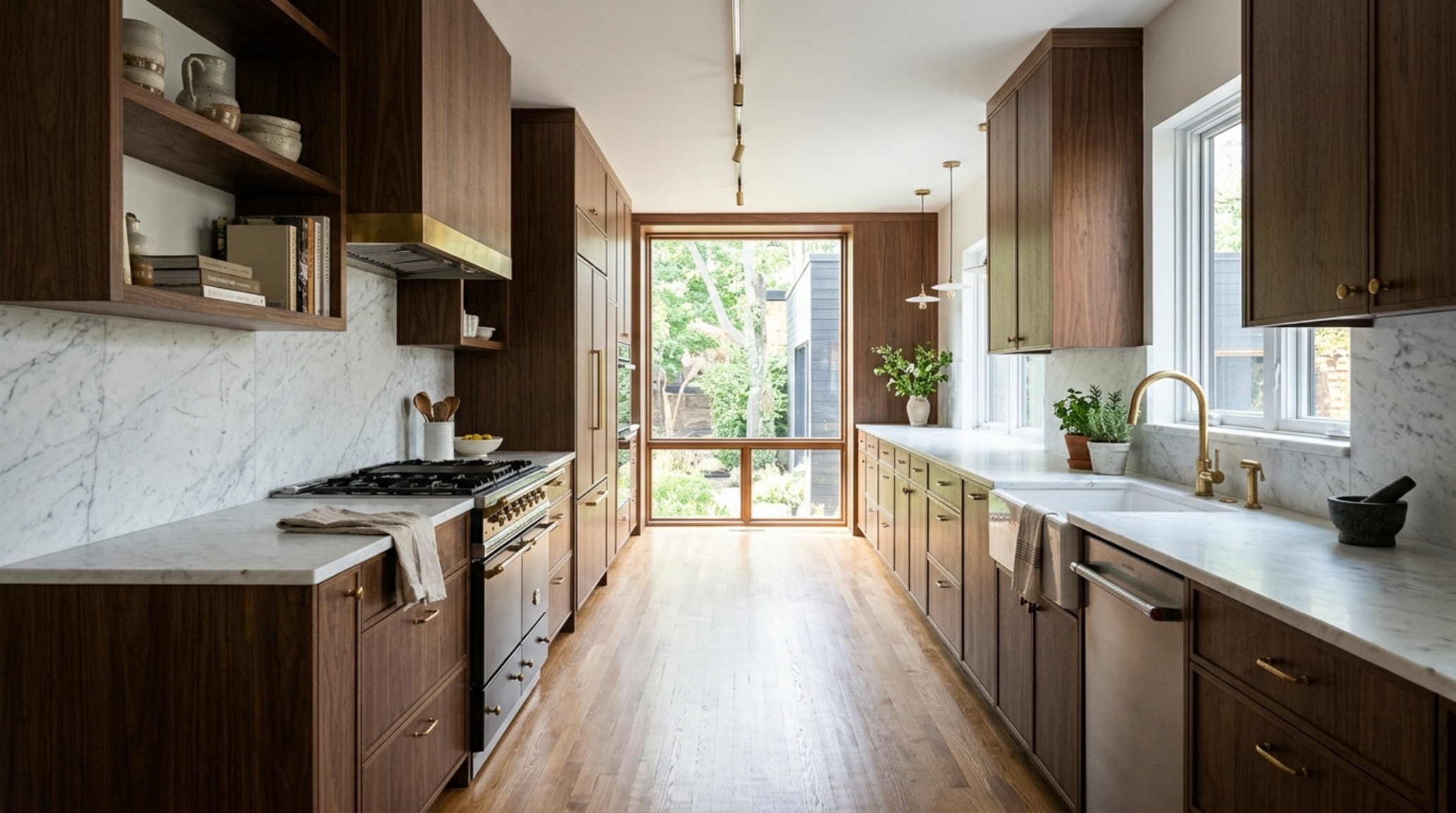 luxury galley kitchen transformations with a 42-inch walkway and floor-to-ceiling cabinetry for maximum volumetric storage
