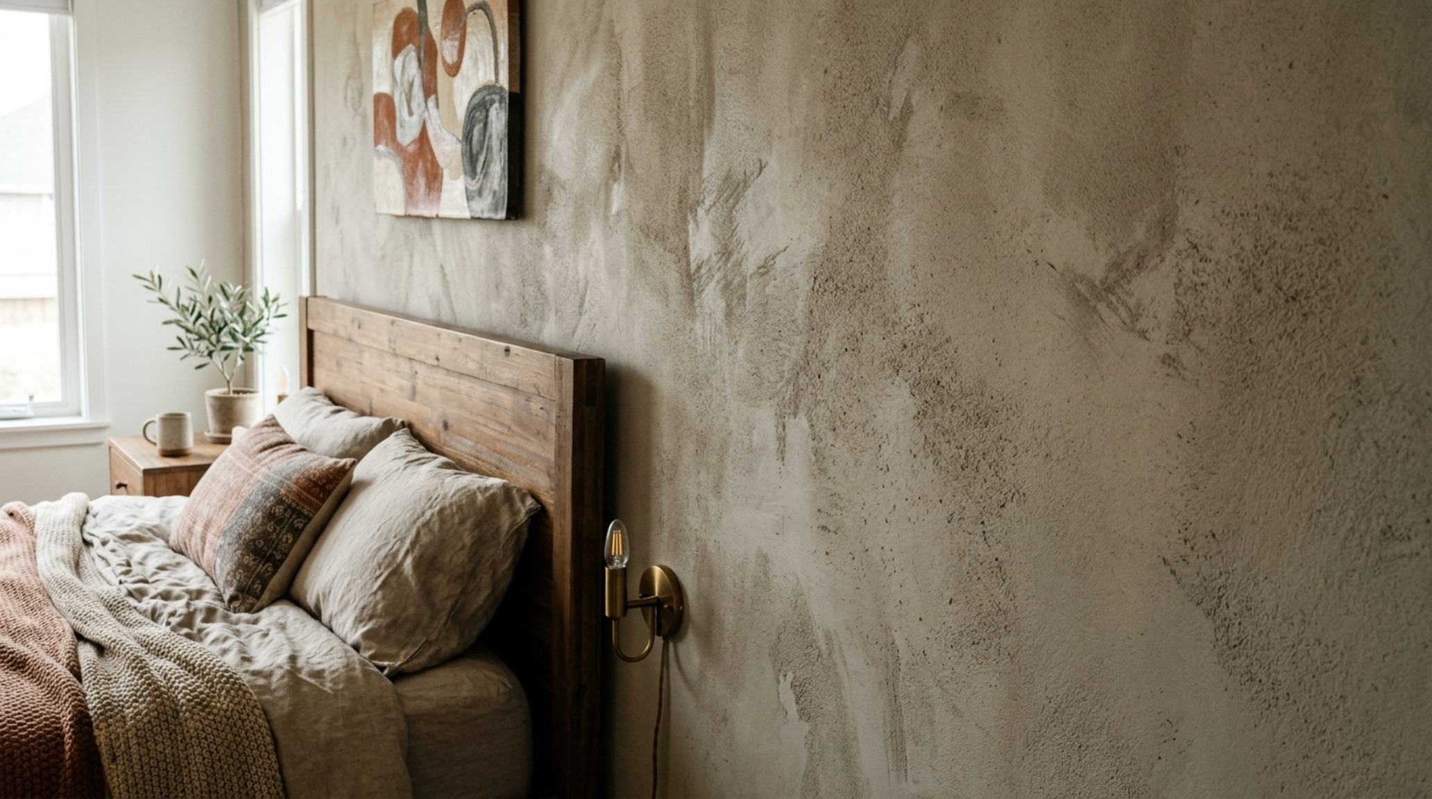vibrant bedroom accent wall trends 2025 utilizing a deep monochromatic limewash finish in a soft greige for tactile architectural depth. vibrant bedroom accent wall trends 2025 utilizing a deep monochromatic limewash finish in a soft greige for tactile architectural depth.