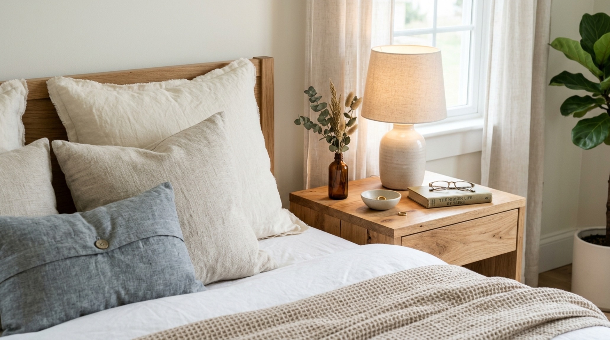 light and airy master bedroom decor highlighting the 70/20/10 texture rule with linen, white oak, and blackened steel accents. light and airy master bedroom decor highlighting the 70/20/10 texture rule with linen, white oak, and blackened steel accents.