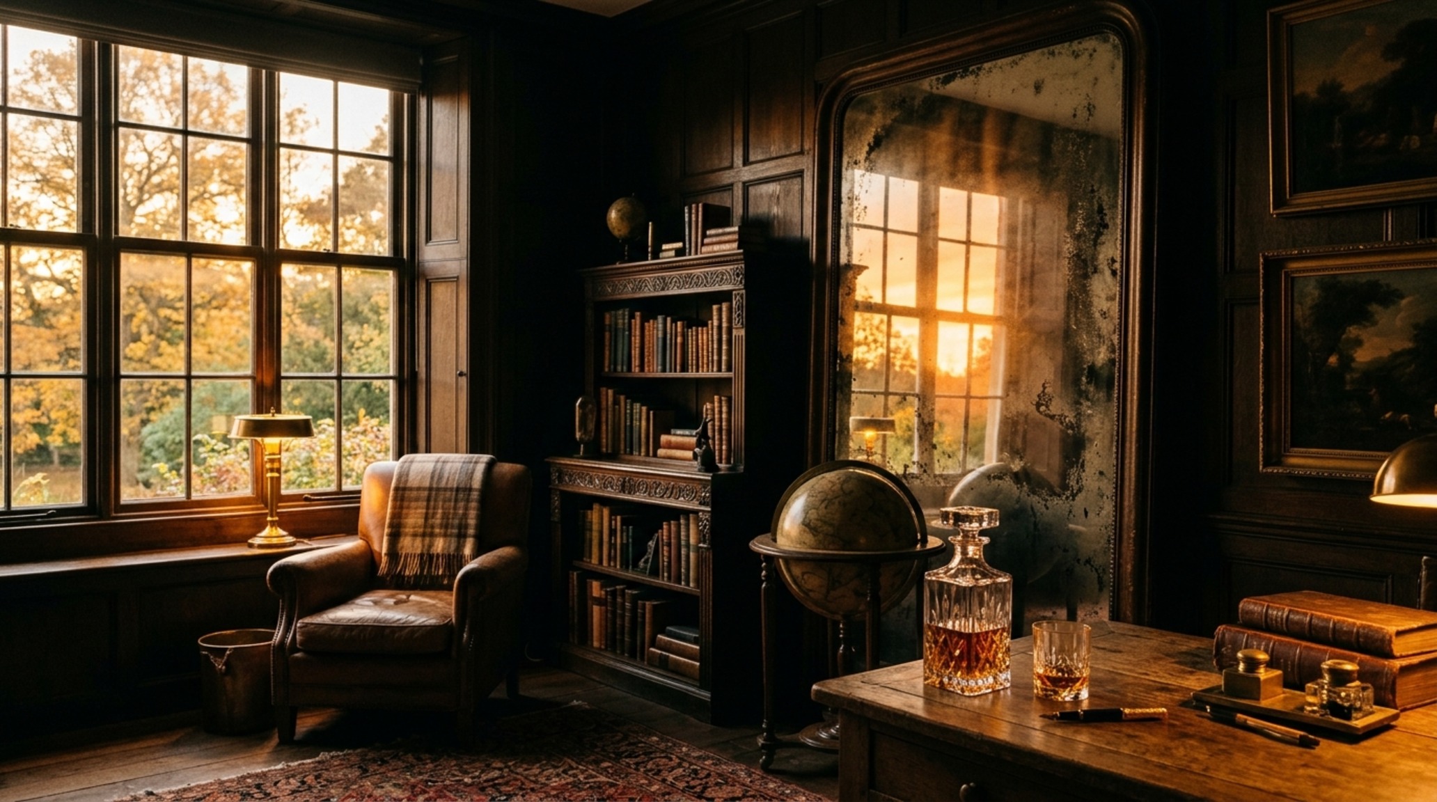 reflecting natural light in dark rooms using a large antiqued mercury glass mirror positioned perpendicular to a steel-frame window during golden hour reflecting natural light in dark rooms using a large antiqued mercury glass mirror positioned perpendicular to a steel-frame window during golden hour