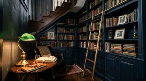 The Midnight Reader’s Sanctuary: Atmospheric Textures And 2700K Glow Under The Stairs – Visual 10