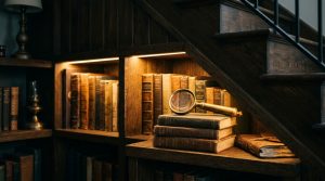 The Midnight Reader’s Sanctuary: Atmospheric Textures And 2700K Glow Under The Stairs – Visual 3