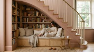The Midnight Reader’s Sanctuary: Atmospheric Textures And 2700K Glow Under The Stairs – Visual 8