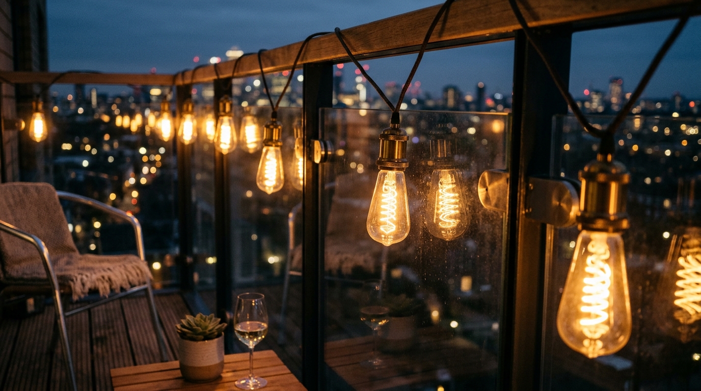 Warm 2700K globe lights draped over a modern trellis, providing 90+ CRI lighting that enhances the authentic colors of outdoor textiles. Warm 2700K globe lights draped over a modern trellis, providing 90+ CRI lighting that enhances the authentic colors of outdoor textiles.