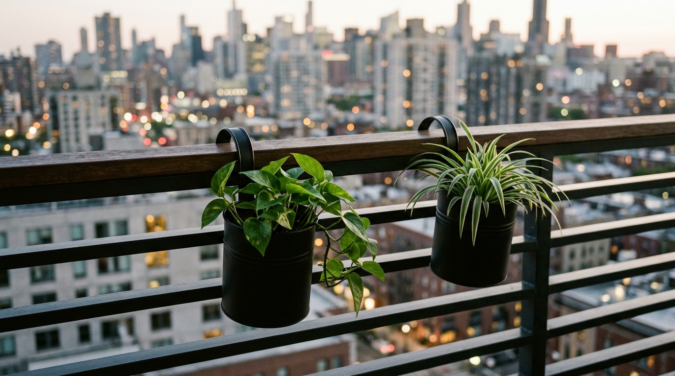 Morning sunlight hitting a minimalist balcony railing with thin-profile planters, emphasizing the airy, unobstructed view of the city skyline. Morning sunlight hitting a minimalist balcony railing with thin-profile planters, emphasizing the airy, unobstructed view of the city skyline.