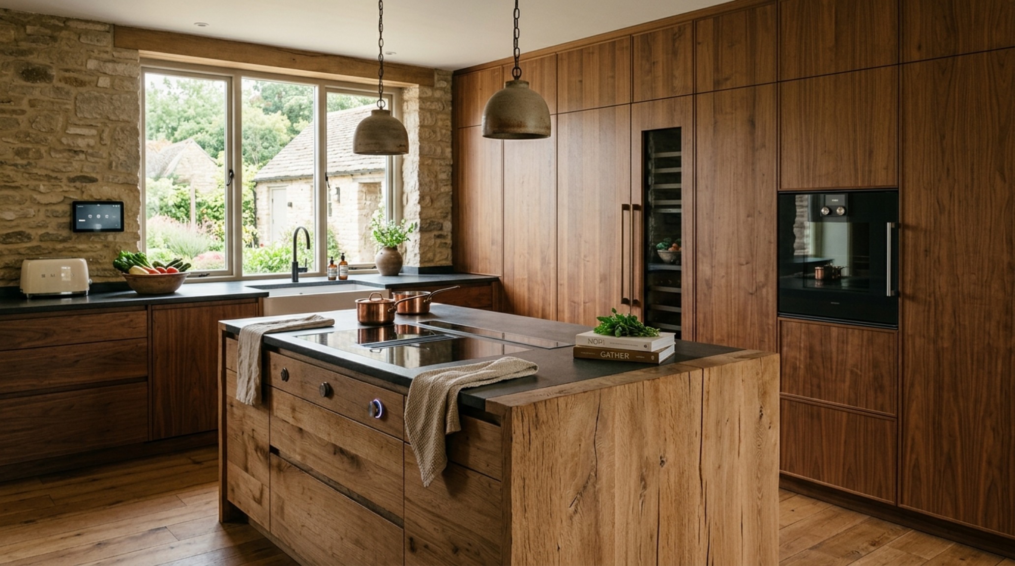 Modern country kitchen layouts integrating hidden smart-tech appliances behind custom-milled heritage shaker panels. Modern country kitchen layouts integrating hidden smart-tech appliances behind custom-milled heritage shaker panels.