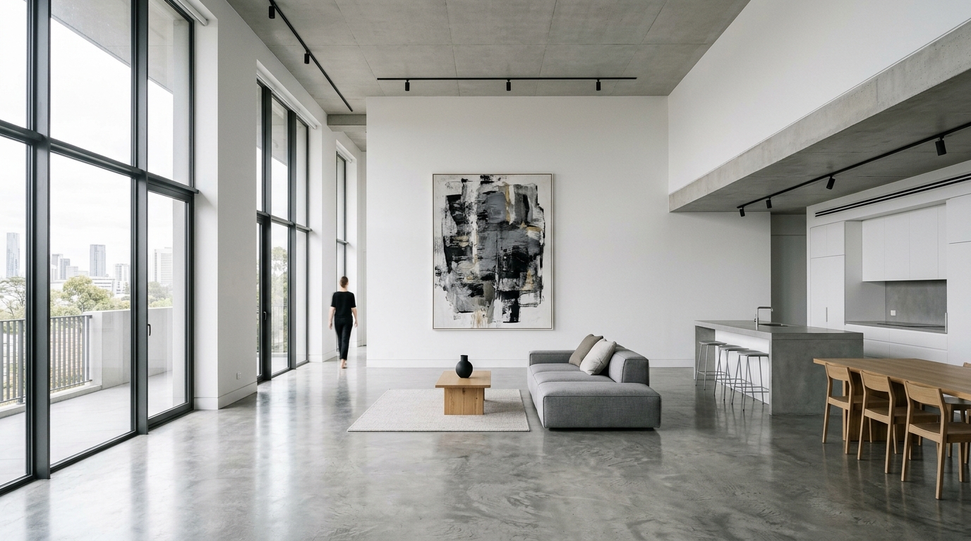 Japandi-style living room blending Japanese minimalism with Scandinavian comfort.