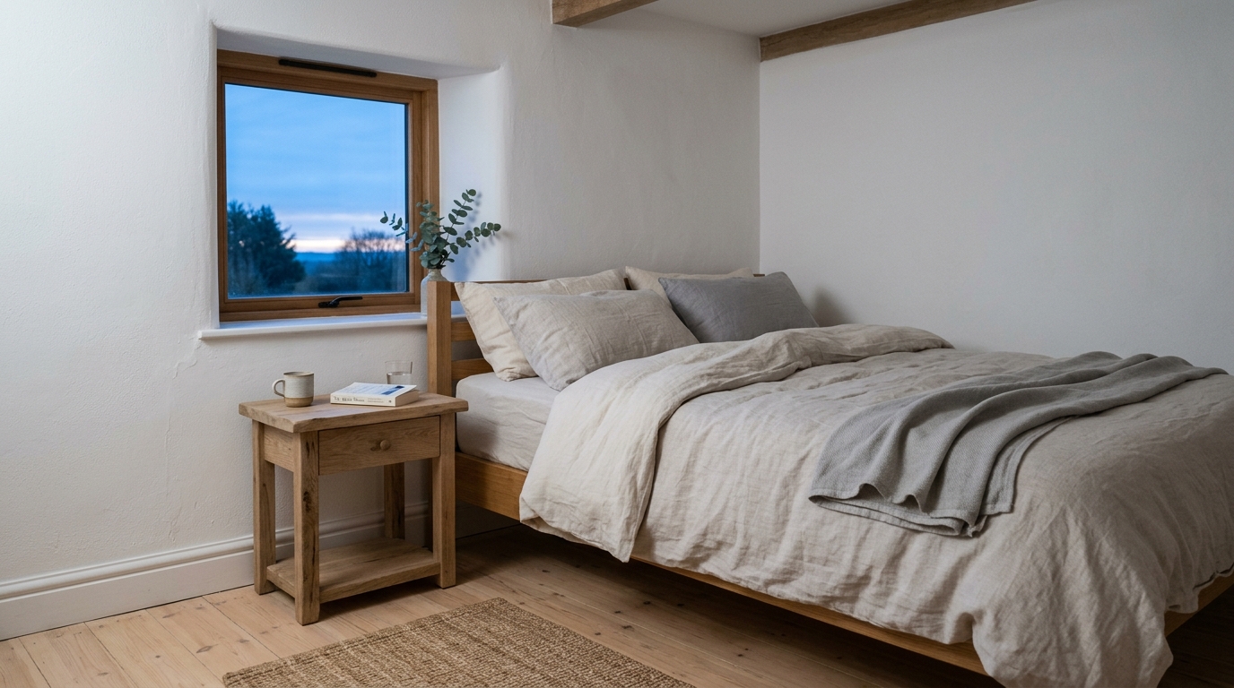 Zen-inspired bedroom with neutral tones and uncluttered surfaces for better sleep. Zen-inspired bedroom with neutral tones and uncluttered surfaces for better sleep.
