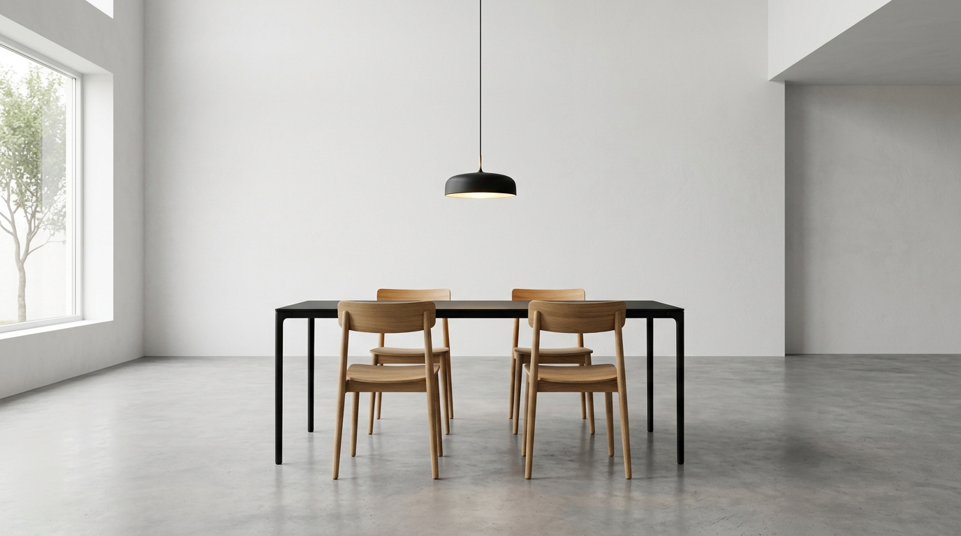 A solitary designer chair in a large room, illustrating the psychological benefit of negative space. A solitary designer chair in a large room, illustrating the psychological benefit of negative space.