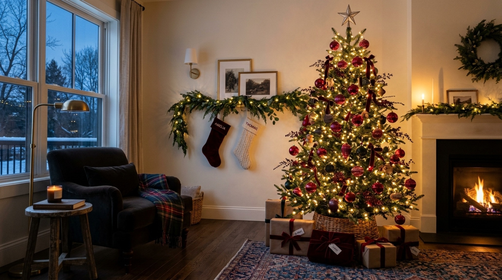 cherry cola christmas tree aesthetic with amber and deep red ornaments creating a sophisticated glow against a warm white wall cherry cola christmas tree aesthetic with amber and deep red ornaments creating a sophisticated glow against a warm white wall