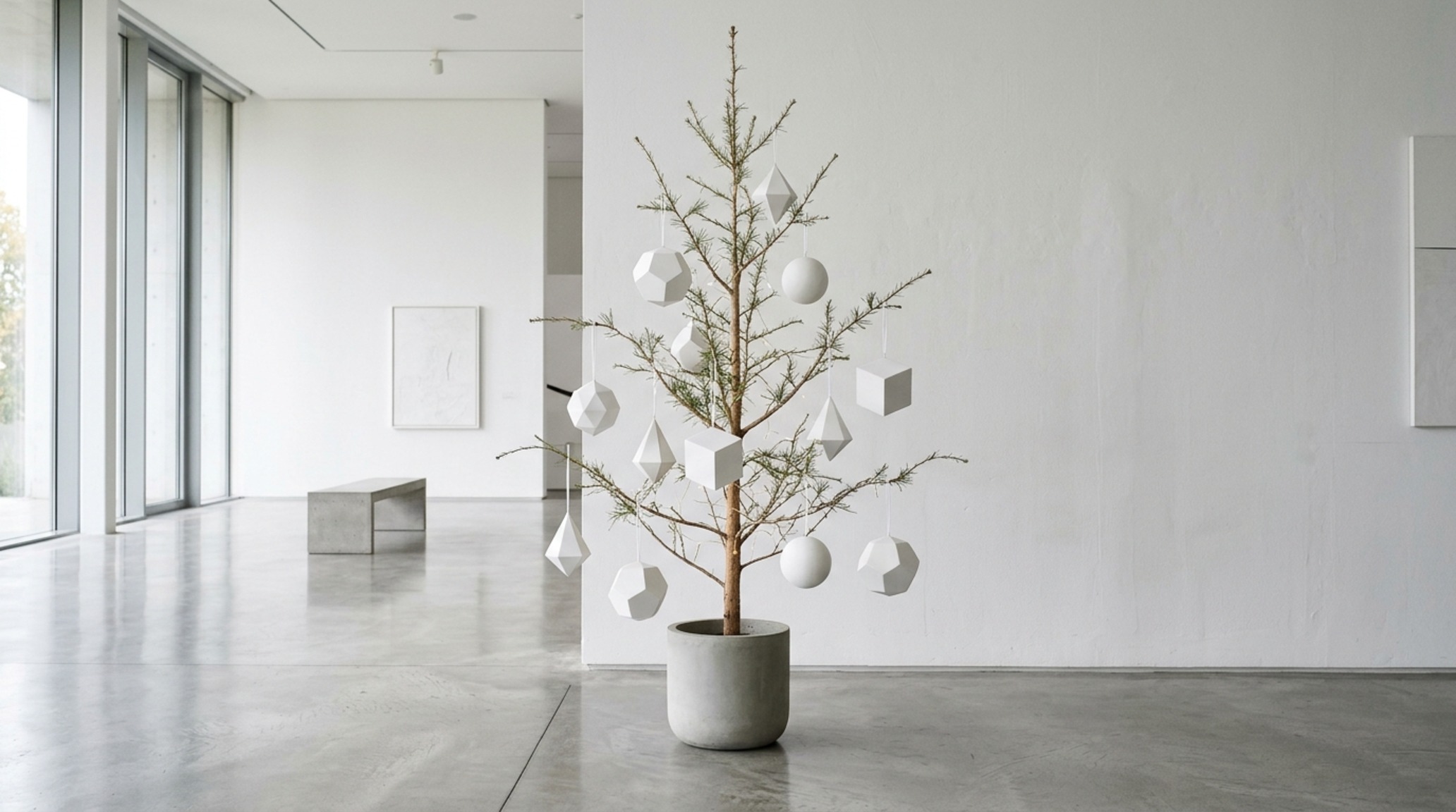 maximalist vs minimalist tree styling comparison featuring a sparse architectural tree with oversized geometric ornaments in a monochromatic hall maximalist vs minimalist tree styling comparison featuring a sparse architectural tree with oversized geometric ornaments in a monochromatic hall