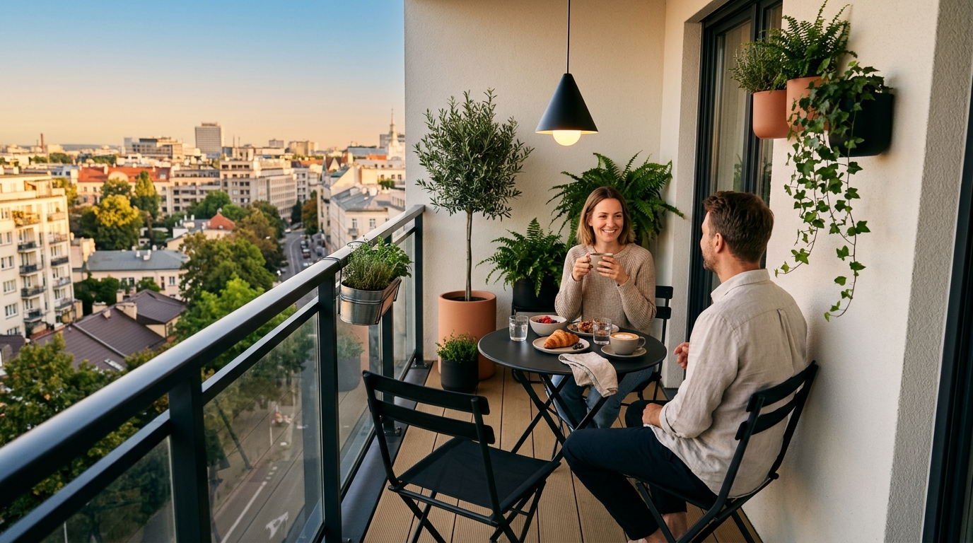 A small patio design with a focal point fire pit table and 30-inch dining chair clearances for movement. A small patio design with a focal point fire pit table and 30-inch dining chair clearances for movement.