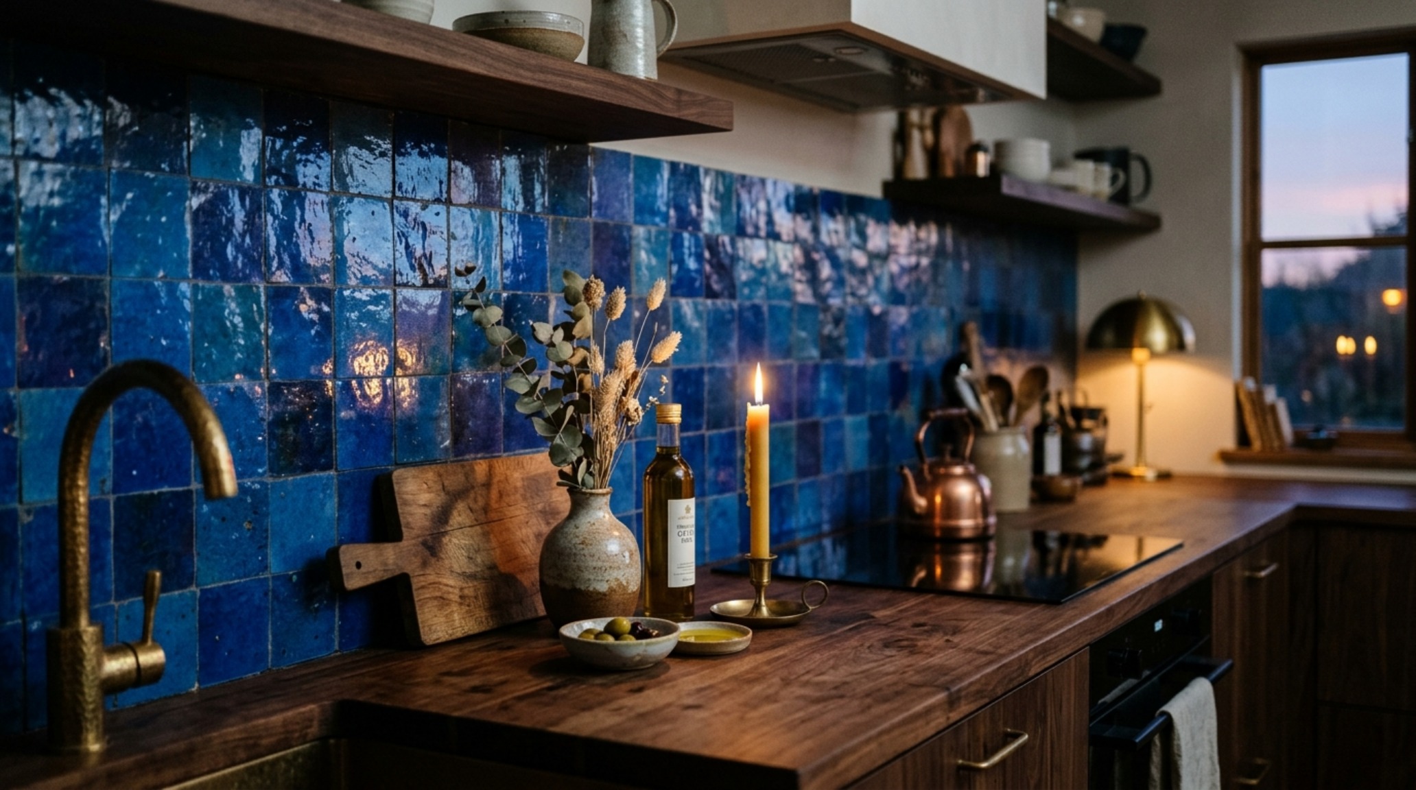 zellige tile kitchen aesthetics highlighting the unique tonal variations and light-reflective properties of Moroccan clay.