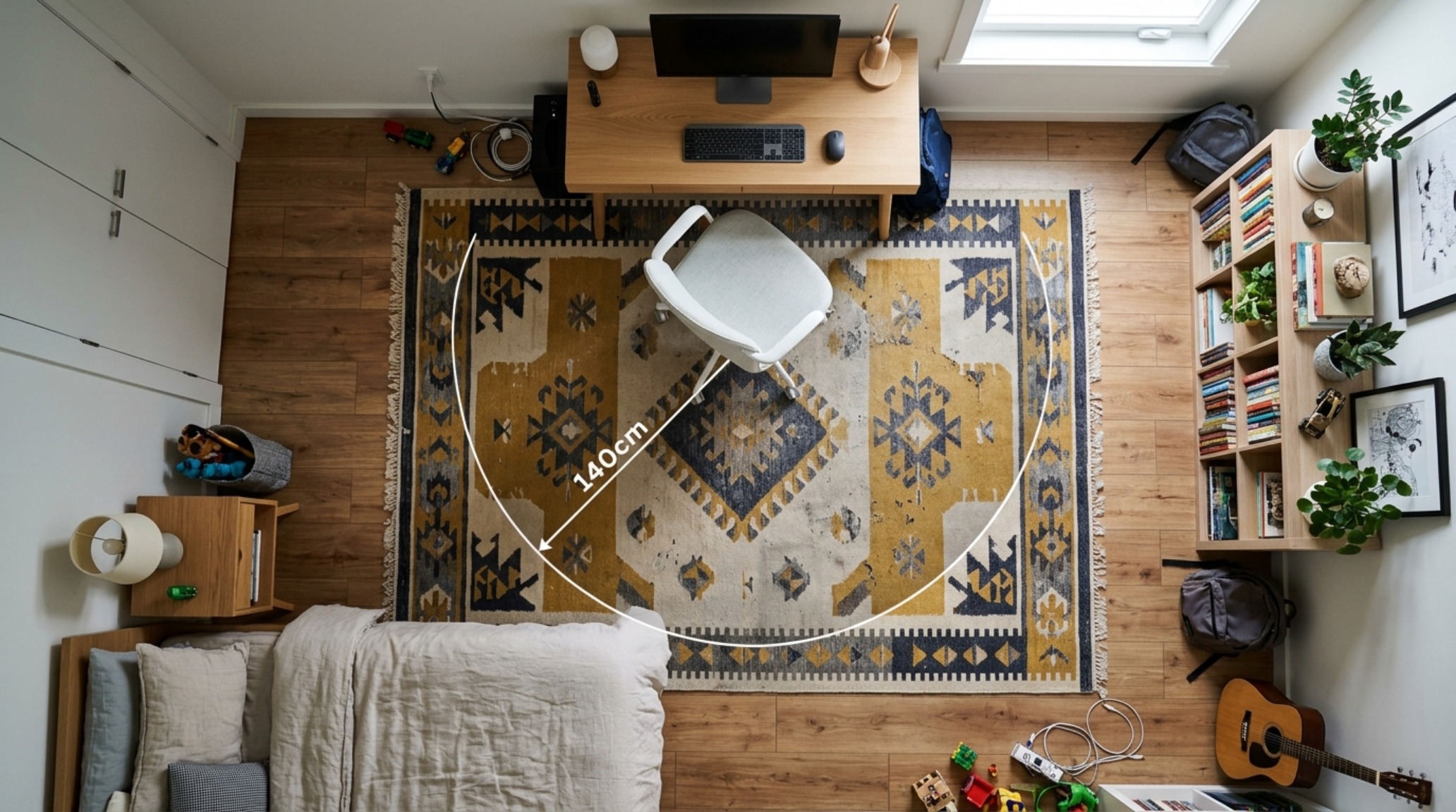 modern teen room decor featuring a swivel chair with ample clearance and a sleek, unpatterned wool rug. modern teen room decor featuring a swivel chair with ample clearance and a sleek, unpatterned wool rug.