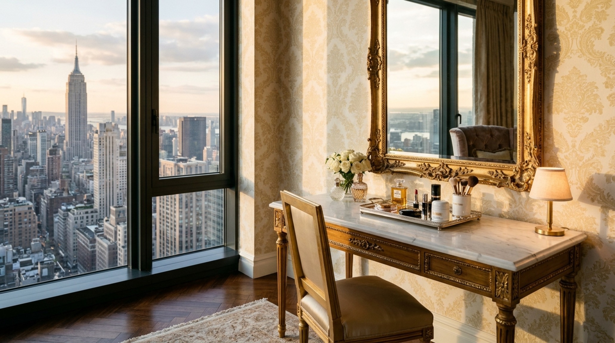 Gossip Girl interior design analysis featuring a Louis XVI mahogany vanity with a honed marble top and 3000K professional task lighting for an ergonomic morning routine. Gossip Girl interior design analysis featuring a Louis XVI mahogany vanity with a honed marble top and 3000K professional task lighting for an ergonomic morning routine.