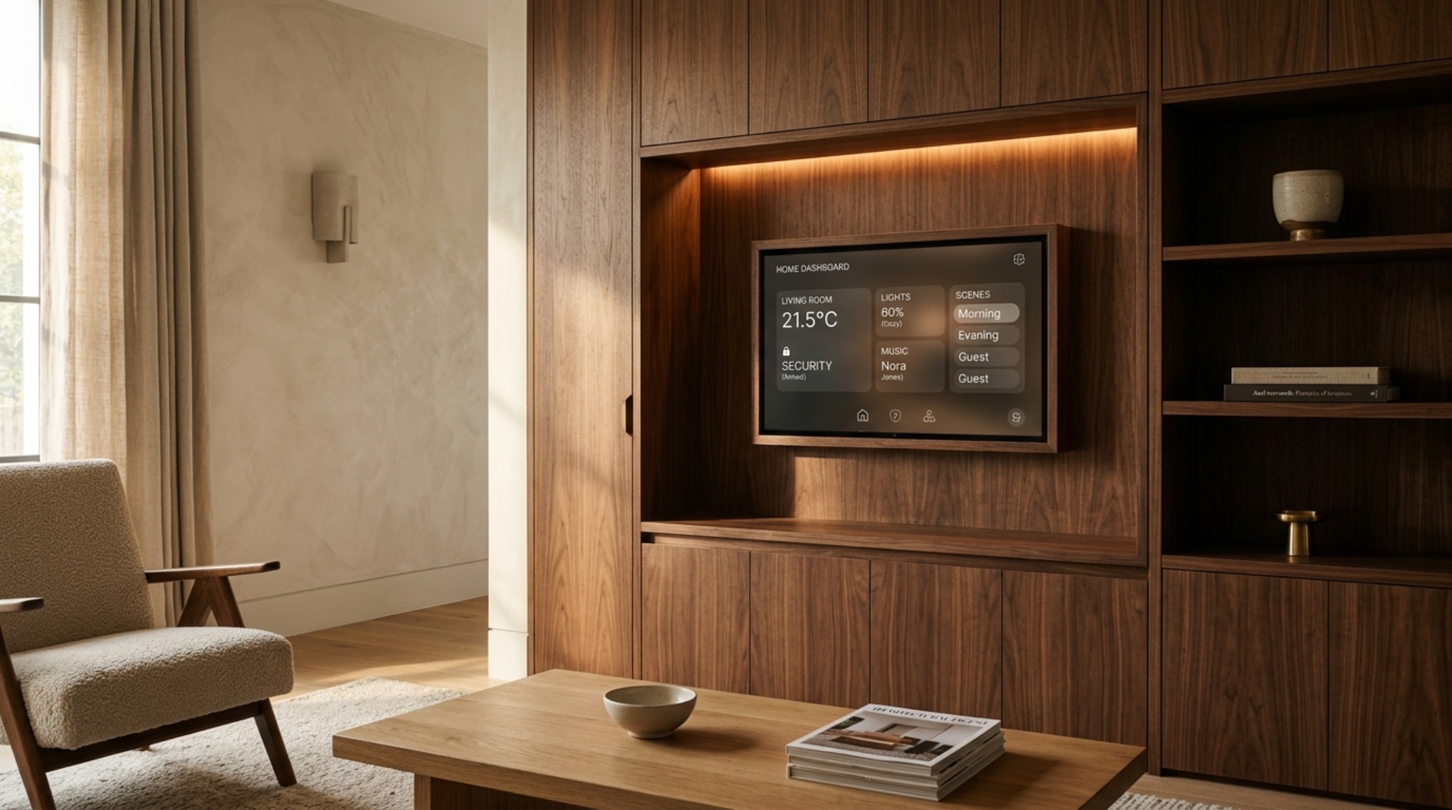 luxury home interior trends 2024 showcasing integrated smart home lighting controls hidden within custom walnut millwork and high CRI recessed fixtures luxury home interior trends 2024 showcasing integrated smart home lighting controls hidden within custom walnut millwork and high CRI recessed fixtures