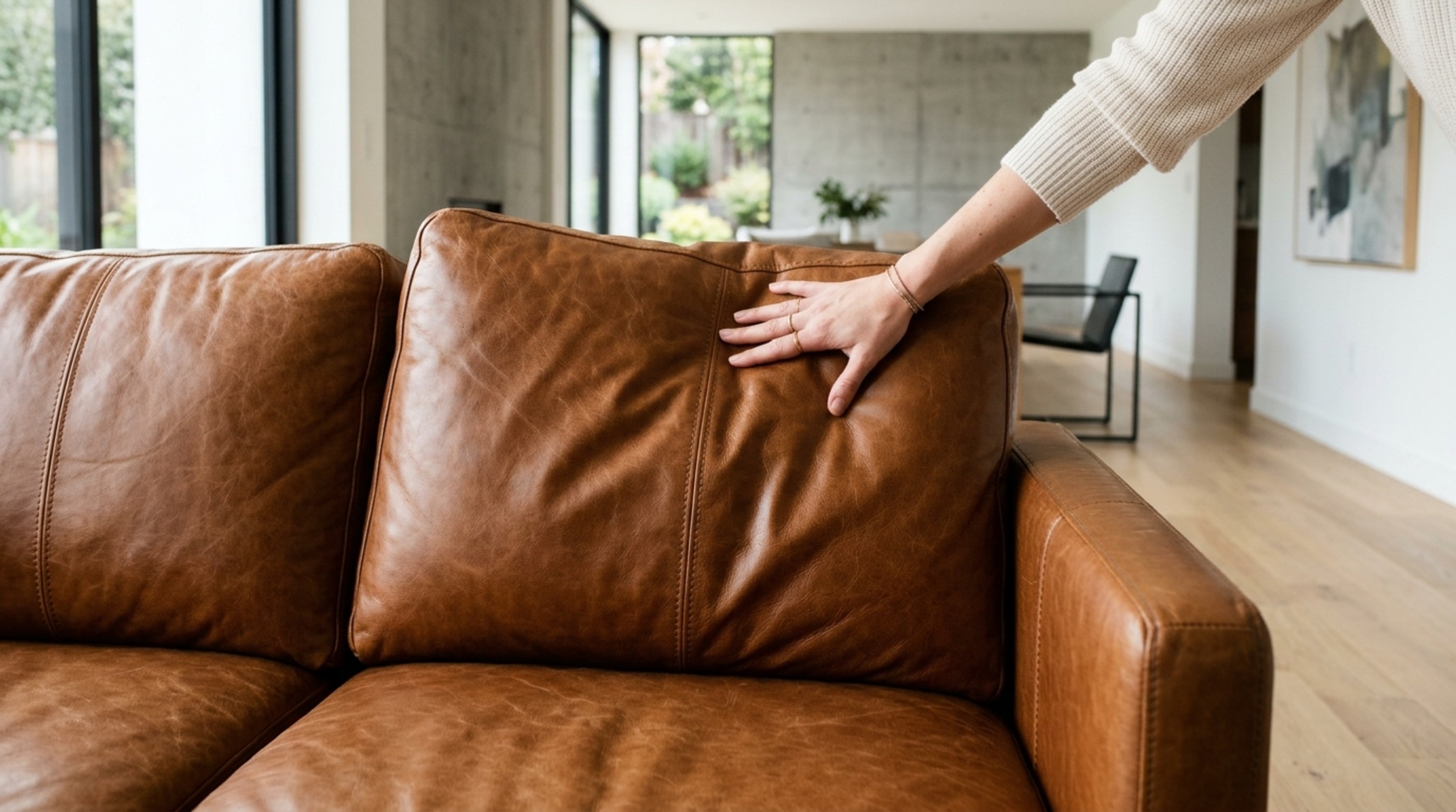 leather furniture maintenance tips including the weekly plumping and rotation of cushions on a cognac leather sectional to maintain structural silhouette. leather furniture maintenance tips including the weekly plumping and rotation of cushions on a cognac leather sectional to maintain structural silhouette.