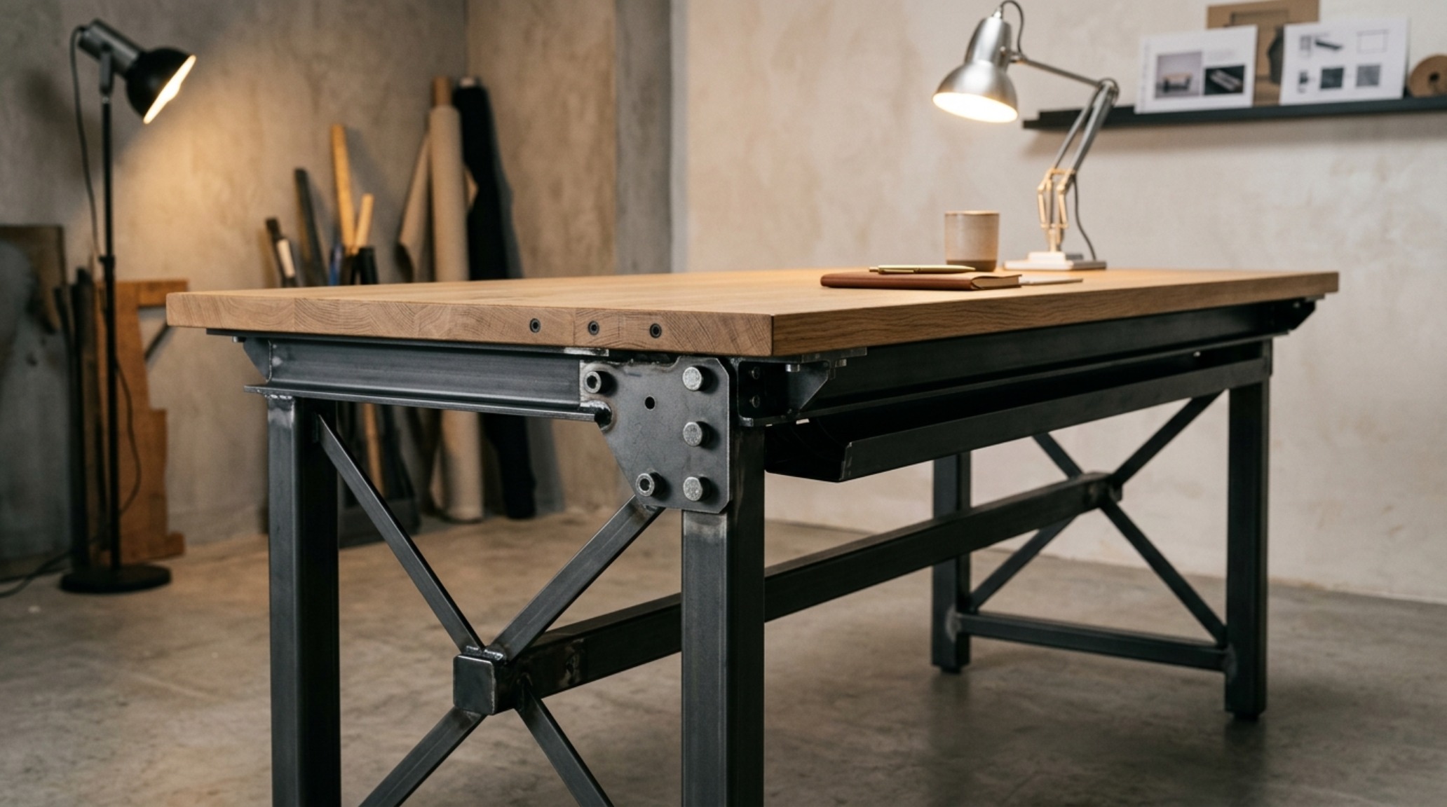 professional studio furniture brands showcase featuring a heavy-duty steel frame desk with a solid oak top and integrated cable management professional studio furniture brands showcase featuring a heavy-duty steel frame desk with a solid oak top and integrated cable management