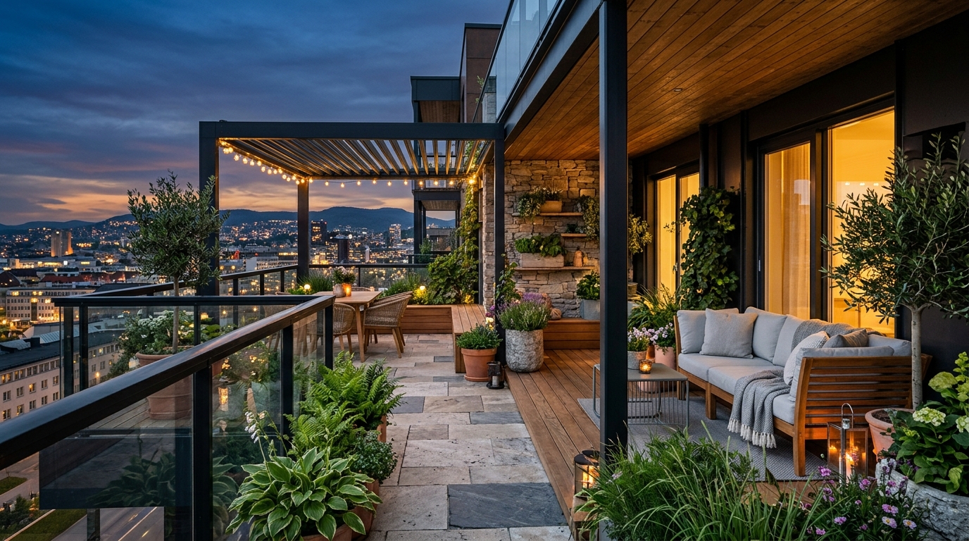 The final architectural reflection: a wide-angle shot of an urban sanctuary that balances modern lines with organic warmth.