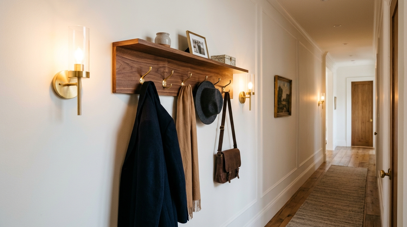 Narrow entryway ideas lighting guide demonstration with wall-grazing fixtures creating depth in a slim corridor.