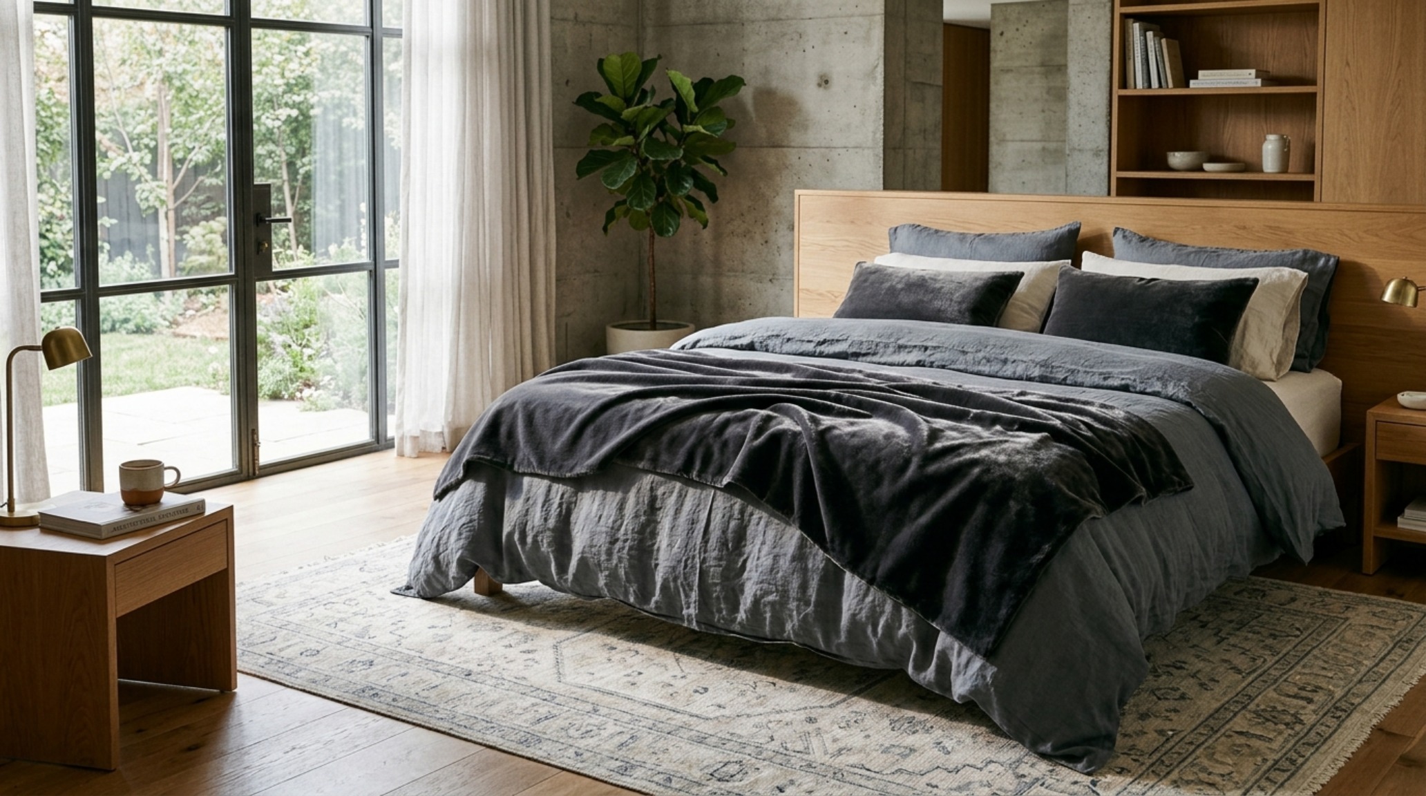 Luxury cool bedrooms for teenagers textures displaying a mix of heavy linen window treatments and a mohair velvet bedspread in a refined architectural sanctuary. Luxury cool bedrooms for teenagers textures displaying a mix of heavy linen window treatments and a mohair velvet bedspread in a refined architectural sanctuary.