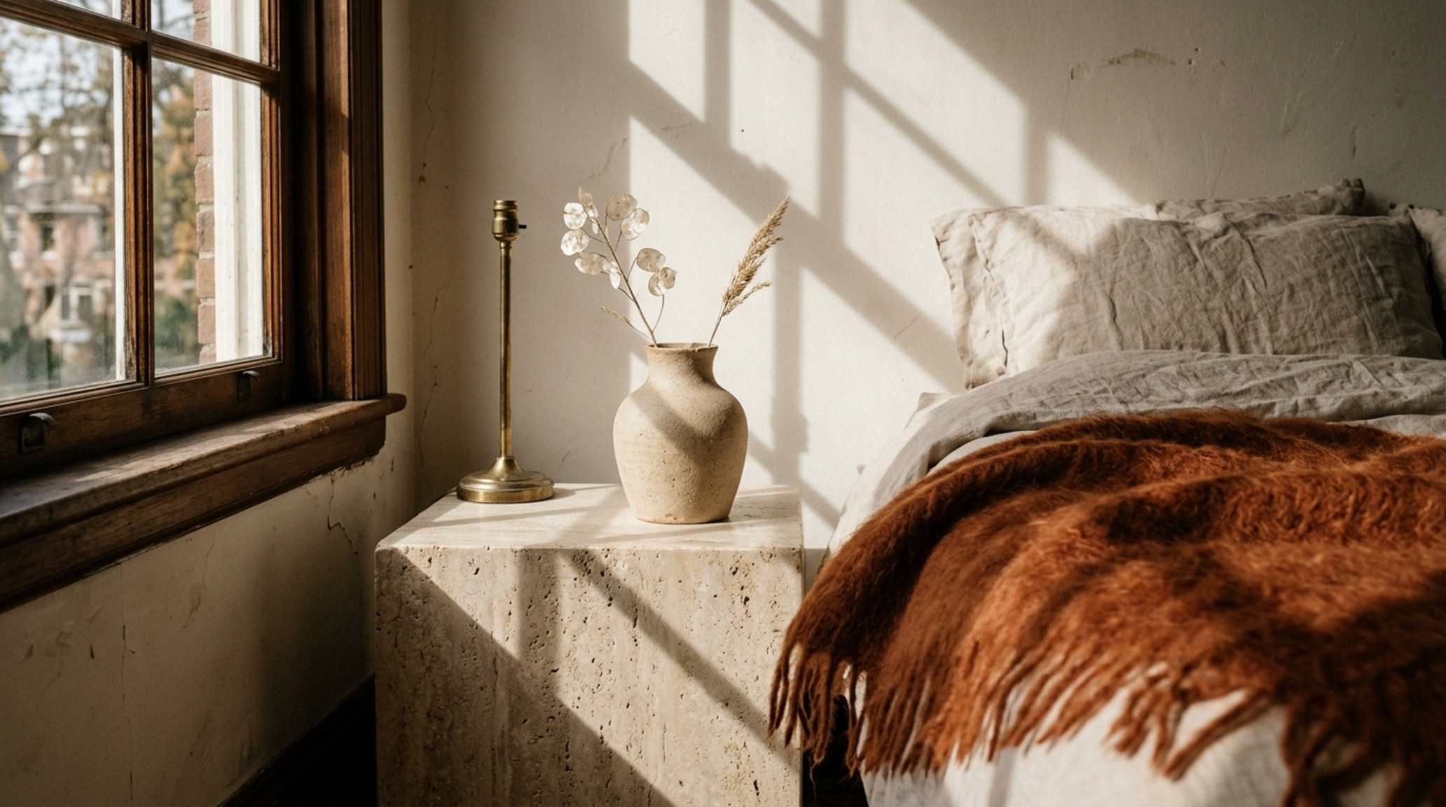 luxury cool bedroom ideas for small rooms textures featuring a honed travertine side table paired with a heavy-weight mohair throw on the bed luxury cool bedroom ideas for small rooms textures featuring a honed travertine side table paired with a heavy-weight mohair throw on the bed