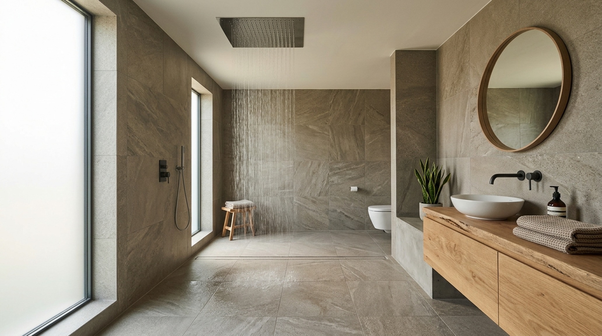 modern dwell magazine bathrooms ideas featuring a hidden linear drain and continuous large-format porcelain tile flooring modern dwell magazine bathrooms ideas featuring a hidden linear drain and continuous large-format porcelain tile flooring