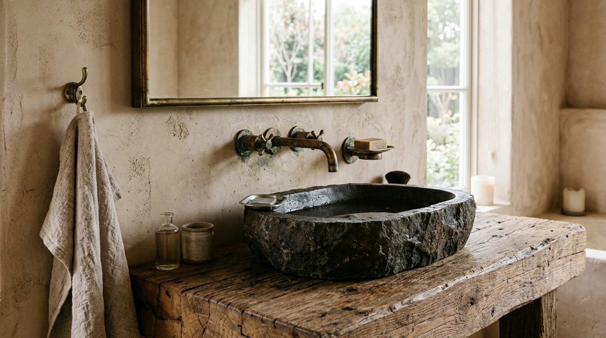 luxury dwell magazine bathrooms textures with a monolithic basalt stone sink and unlacquered brass fixtures with natural patina luxury dwell magazine bathrooms textures with a monolithic basalt stone sink and unlacquered brass fixtures with natural patina