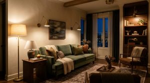 The Tactile Aesthetic Of Green Couch Living Room Design: Materials, Moods & Lighting Kelvin – Visual 3