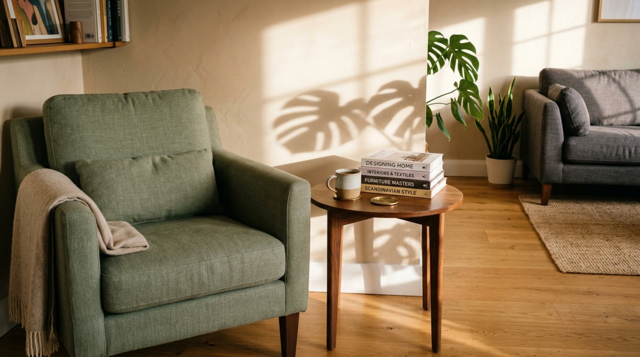 A cozy reading nook featuring a sage green armchair, a minimal brass floor lamp, and a 30-inch clearance for optimized spatial cadence. A cozy reading nook featuring a sage green armchair, a minimal brass floor lamp, and a 30-inch clearance for optimized spatial cadence.