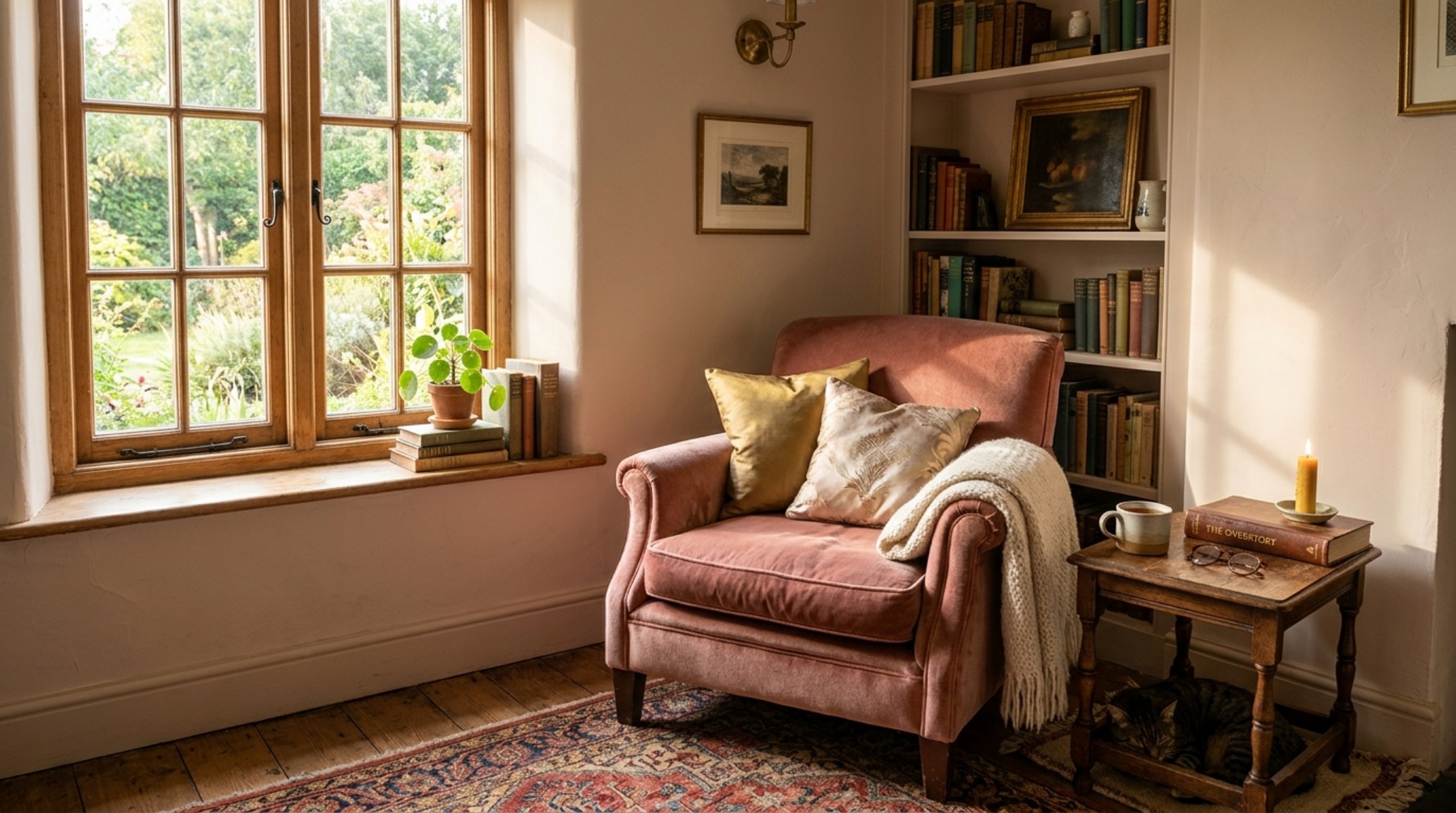 Luxury home design tool free textures spotlighting a velvet-upholstered armchair in Farrow & Ball Setting Plaster tones with silk pillow accents.