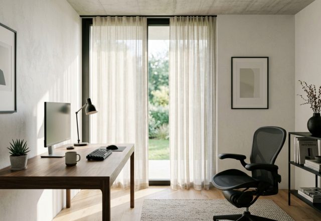 modern how to organize your office space at home ideas featuring a minimalist walnut desk with concealed cable management and matte black task lighting