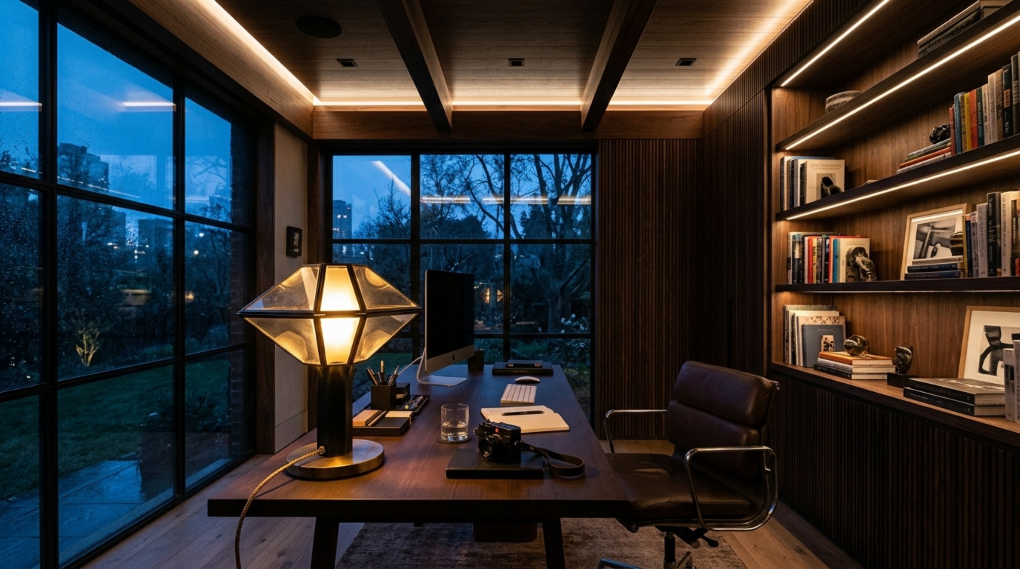 how to organize your office space at home lighting guide illustrating layered 2700K ambient light and 3000K focused task lighting in a moody study how to organize your office space at home lighting guide illustrating layered 2700K ambient light and 3000K focused task lighting in a moody study