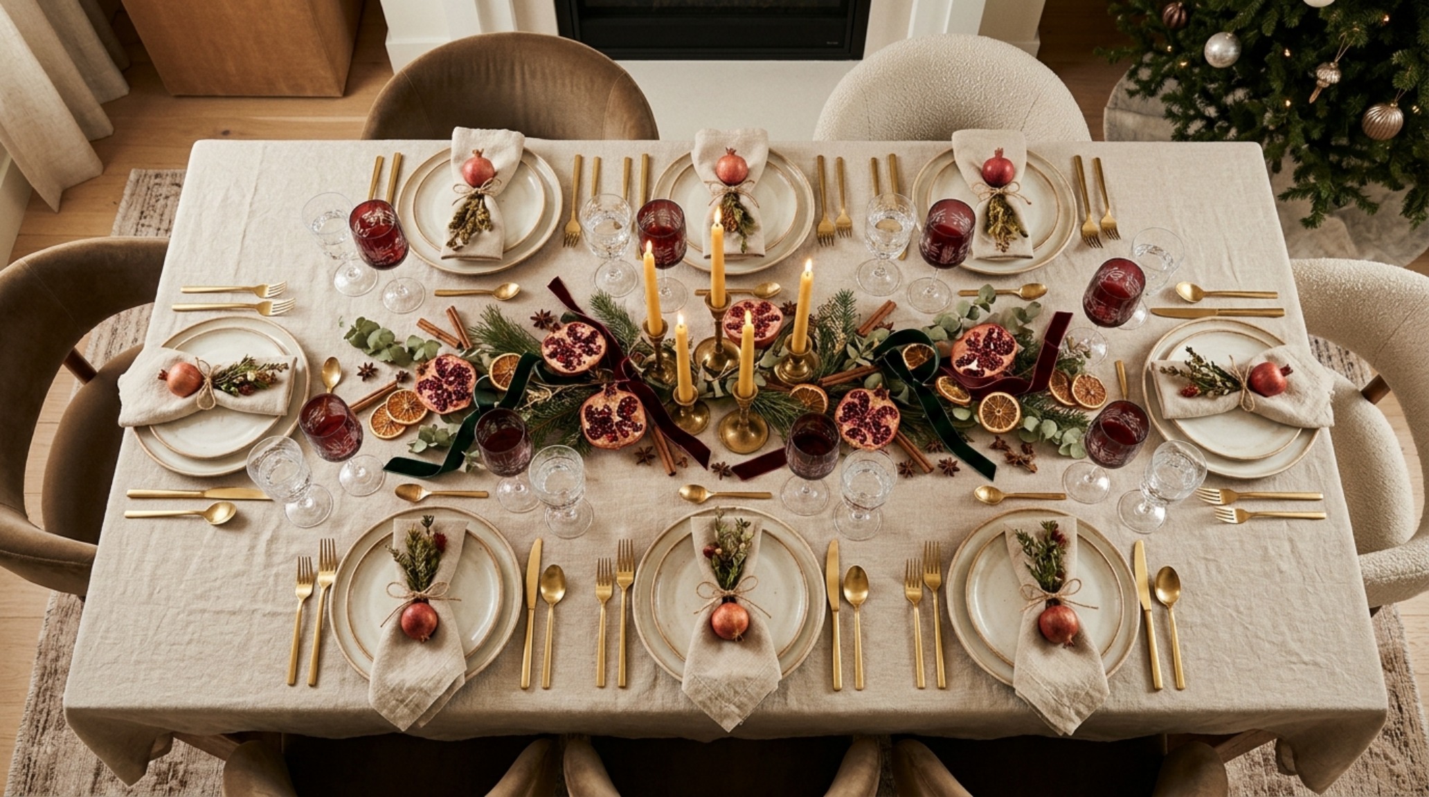 luxury ideas for decorating for christmas textures including heavyweight Belgian linen napkins and hand-forged brass flatware on a marble table luxury ideas for decorating for christmas textures including heavyweight Belgian linen napkins and hand-forged brass flatware on a marble table